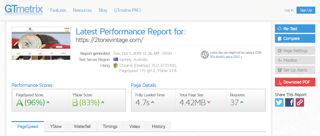 GTMetric Webstore speed