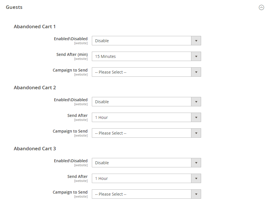 config engagement cloud abandoned carts guests