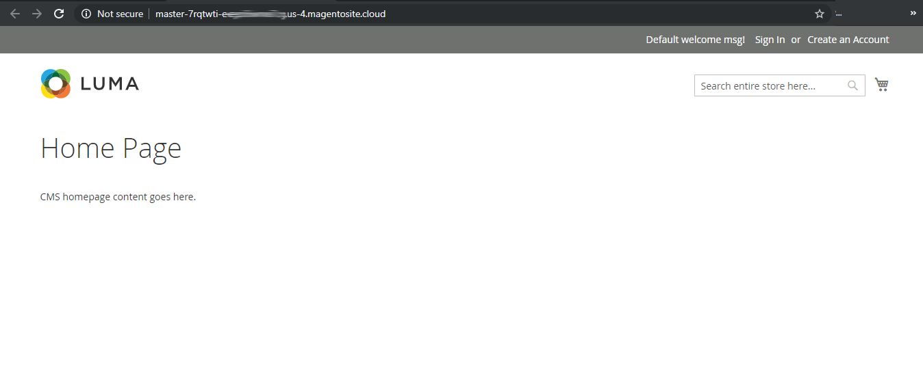 Magento homepage screen Magento homepage screen