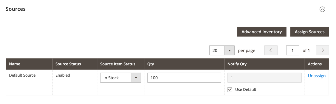 Assigning Sources per Product in Magento Website