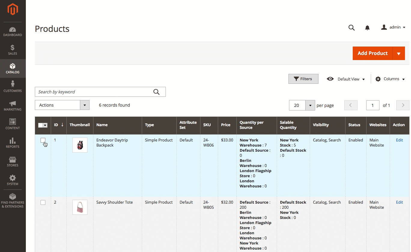 Bulk Unassigning Sources in Magento Store