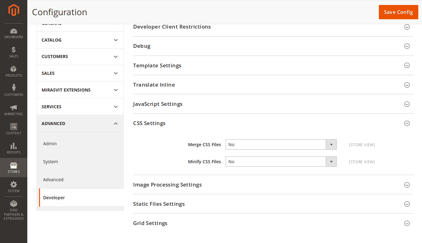 CSS setting in the Magento backend